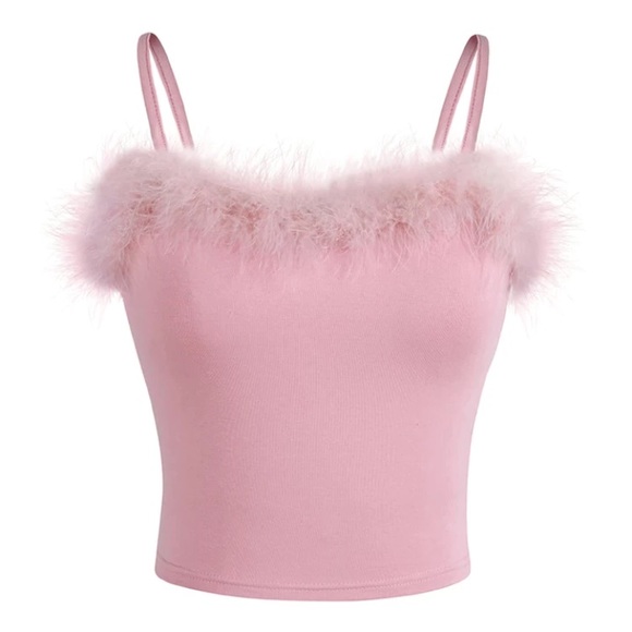 rat poison Tops - Pink fluffy crop tank cami ballet  aesthetic